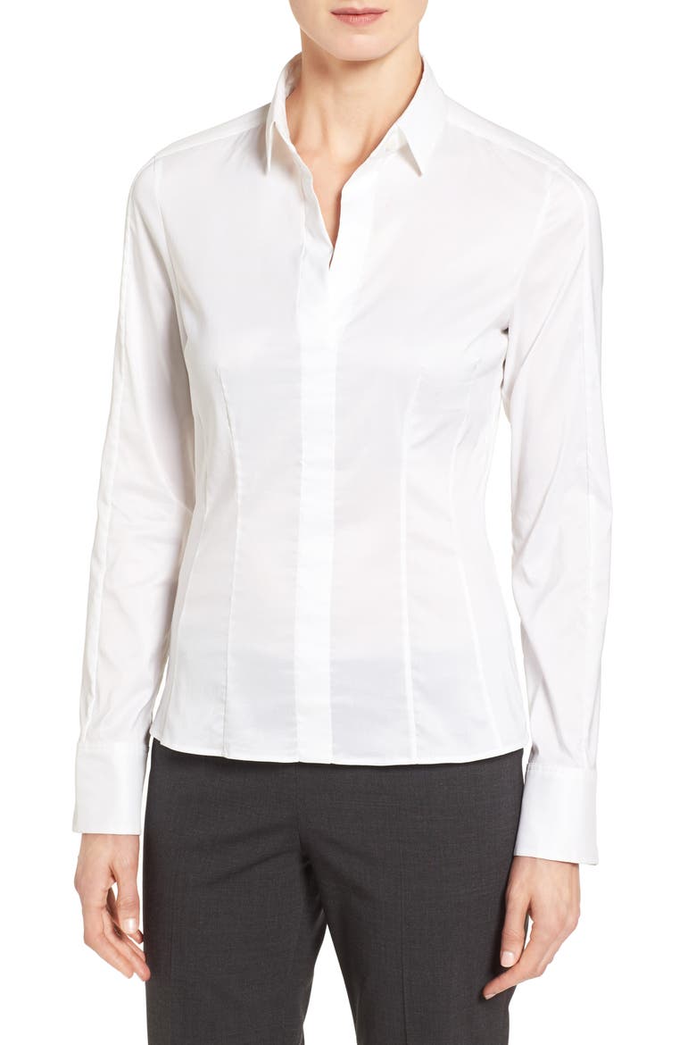 'Bashina' Stretch Poplin Shirt, Main, color, WHT