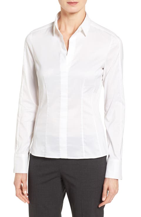 'Bashina' Stretch Poplin Shirt (Regular & Petite)