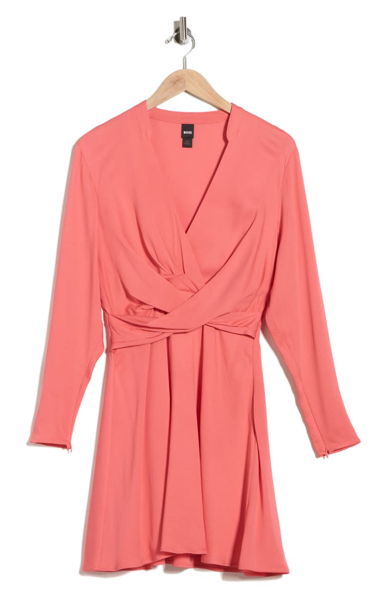 BOSS Dimkai Long Sleeve Fit & Flare Dress, Main, color, Dark Pink