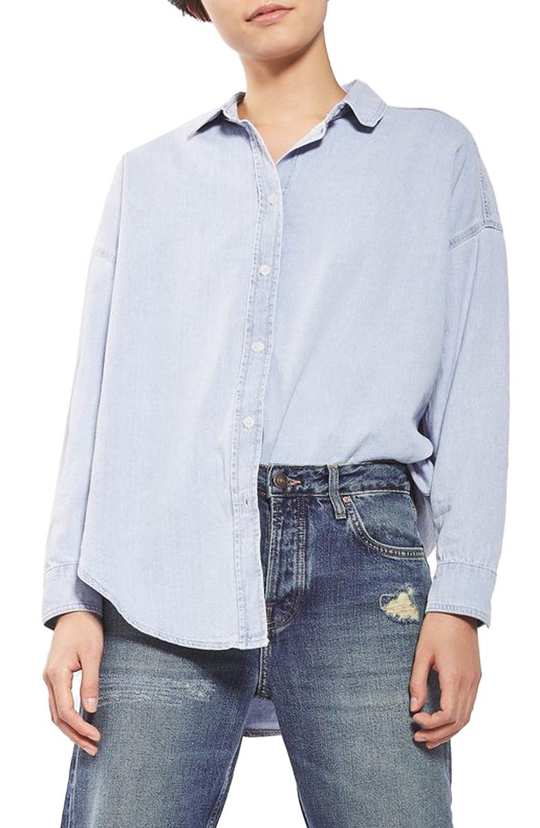 Topshop Elton Denim Shirt, Main, color, 