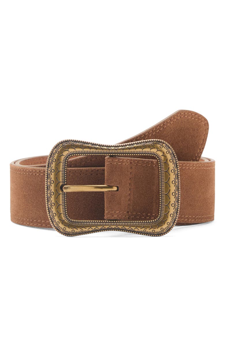 MANGO Engraved Buckle Faux Leather Belt, Main, color, 