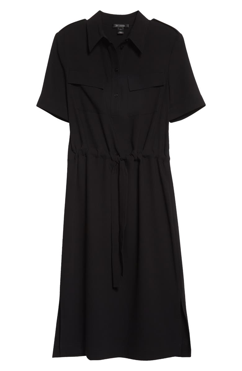 ST. JOHN Drawstring Waist Crepe Midi Shirtdress, Alternate, color,