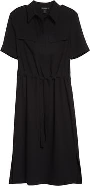 ST. JOHN Drawstring Waist Crepe Midi Shirtdress