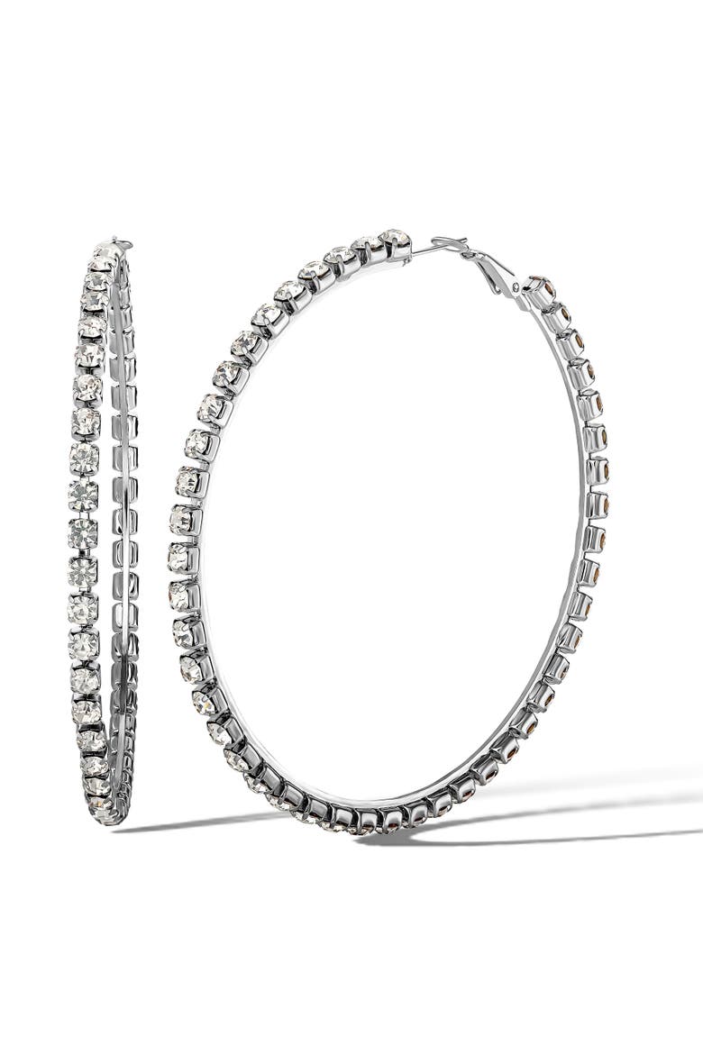 Crystal Lined Hoop Earrings, Main, color, Silver