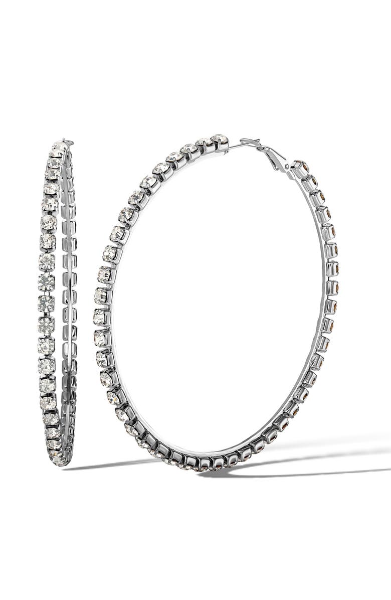 Jessica Simpson Crystal Lined Hoop Earrings, Main, color, Silver