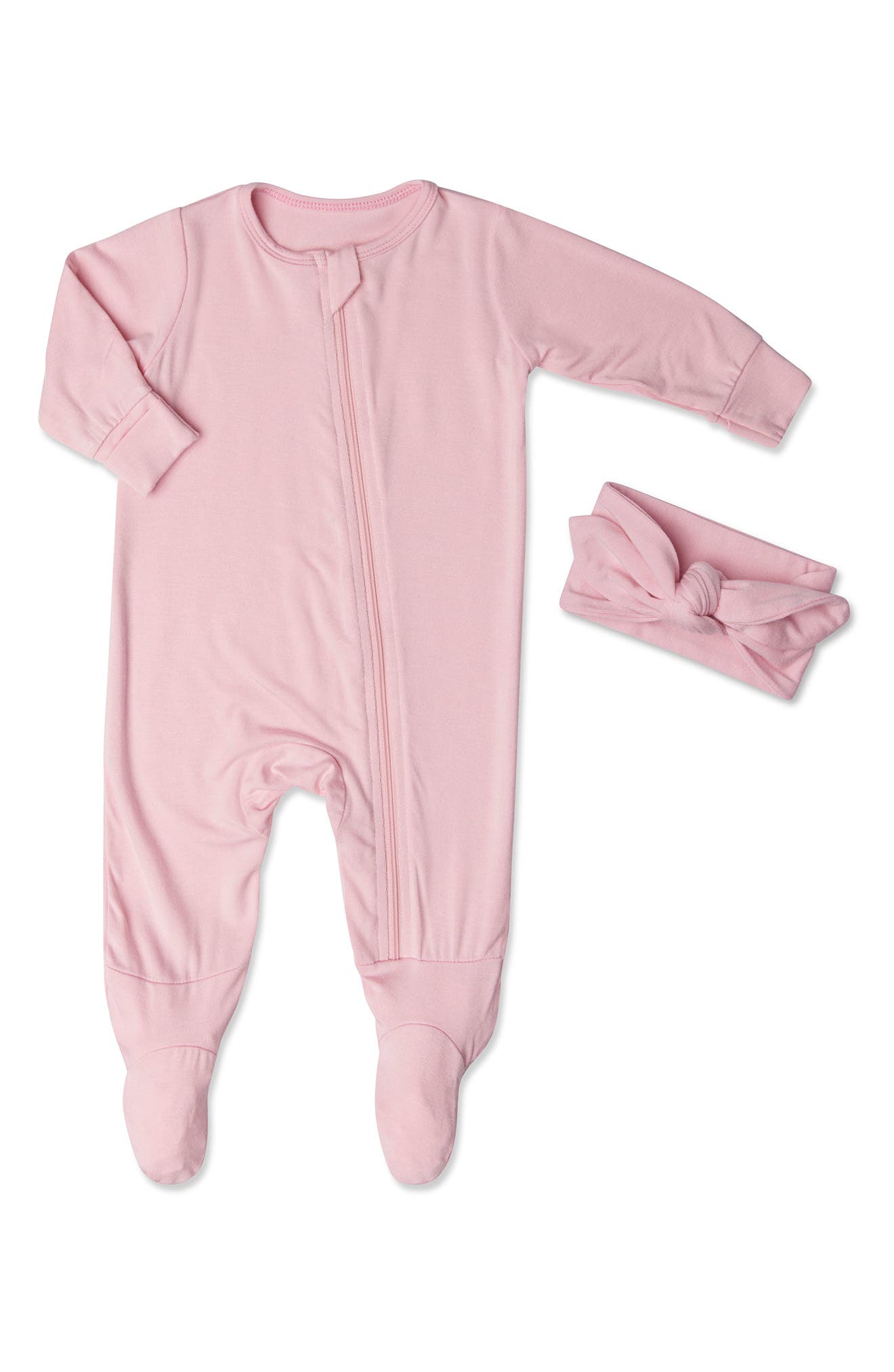 Baby Grey by Everly Grey Zip Footie & Head Wrap Set in Blush 