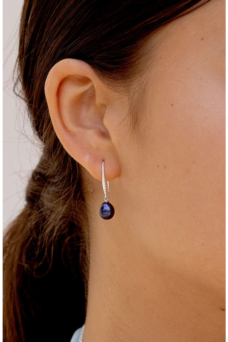 8mm Oval Peacock Luna Pearl Drop Earrings, Alternate, color, Sterling Silver