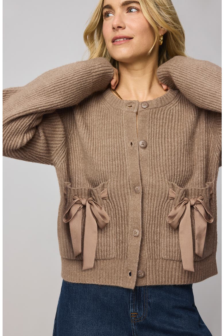 Stassi Satin Tie Cardigan, Alternate, color, MACCHIATO BROWN HEATHER