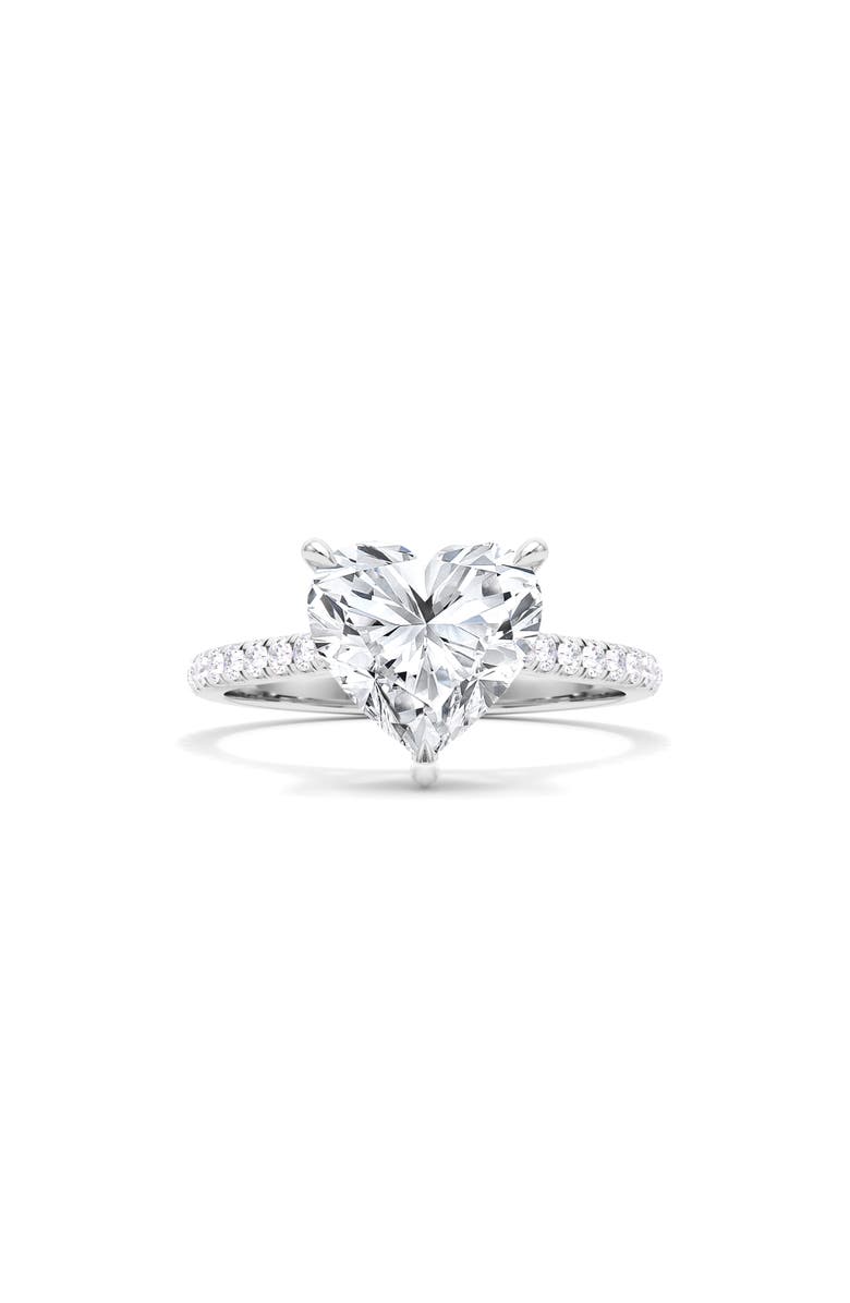 Everyday By HauteCarat 18K White Gold Heart Shaped Lab Created Diamond Engagement Ring, Main, color, 