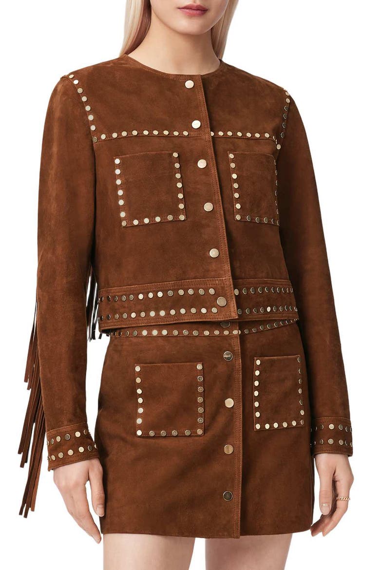 Alice Fringe Suede Western Jacket, Main, color, COGNAC BROWN