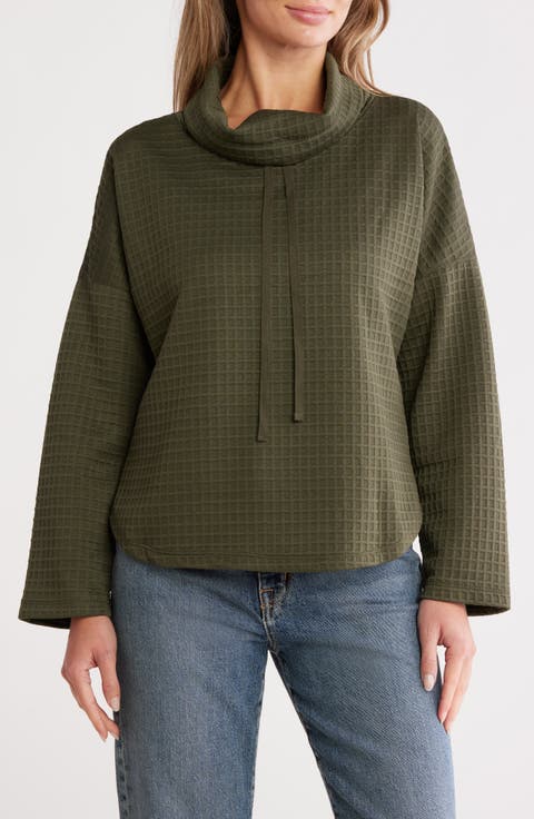 Funnel Neck Waffle Knit Pullover