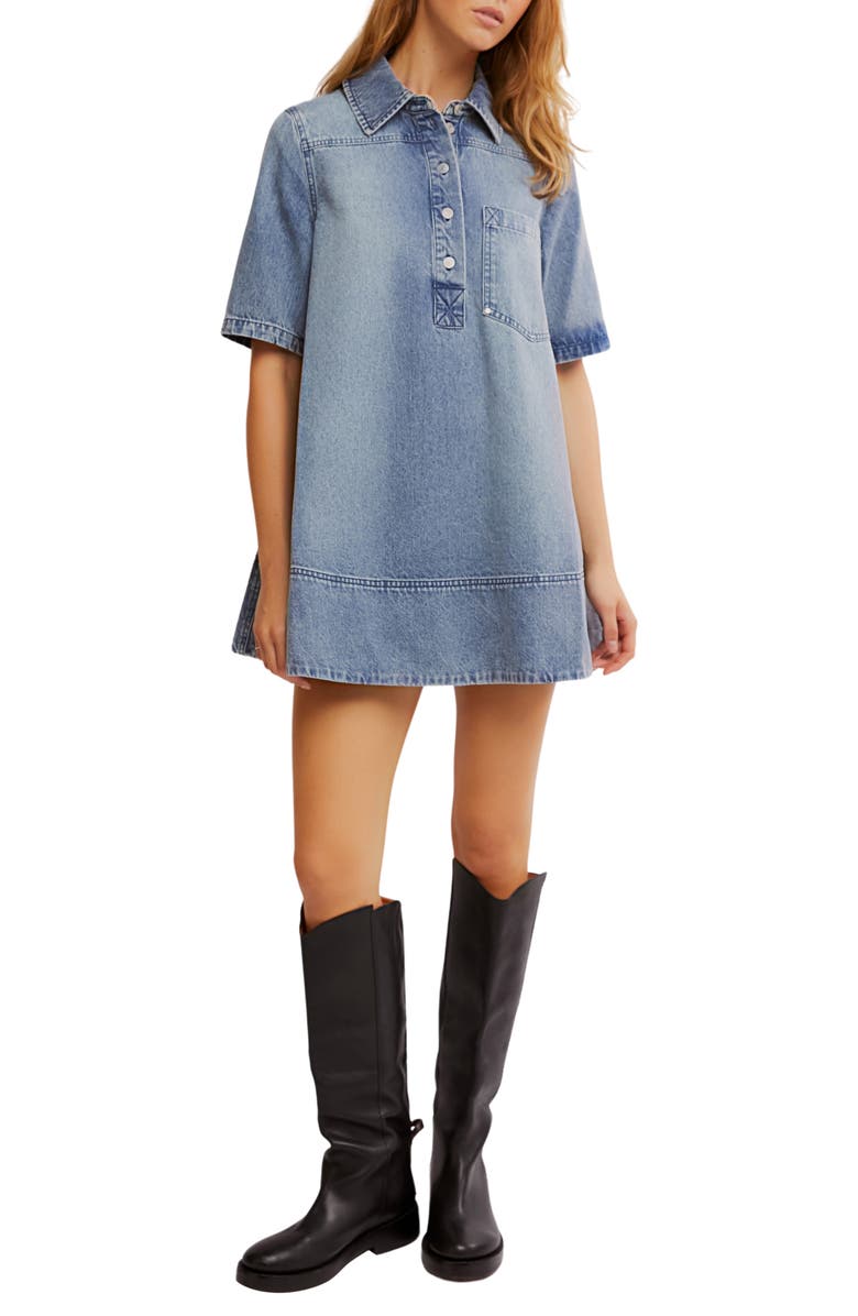 Free People Remino Denim Minidress, Main, color, Ocean Blue