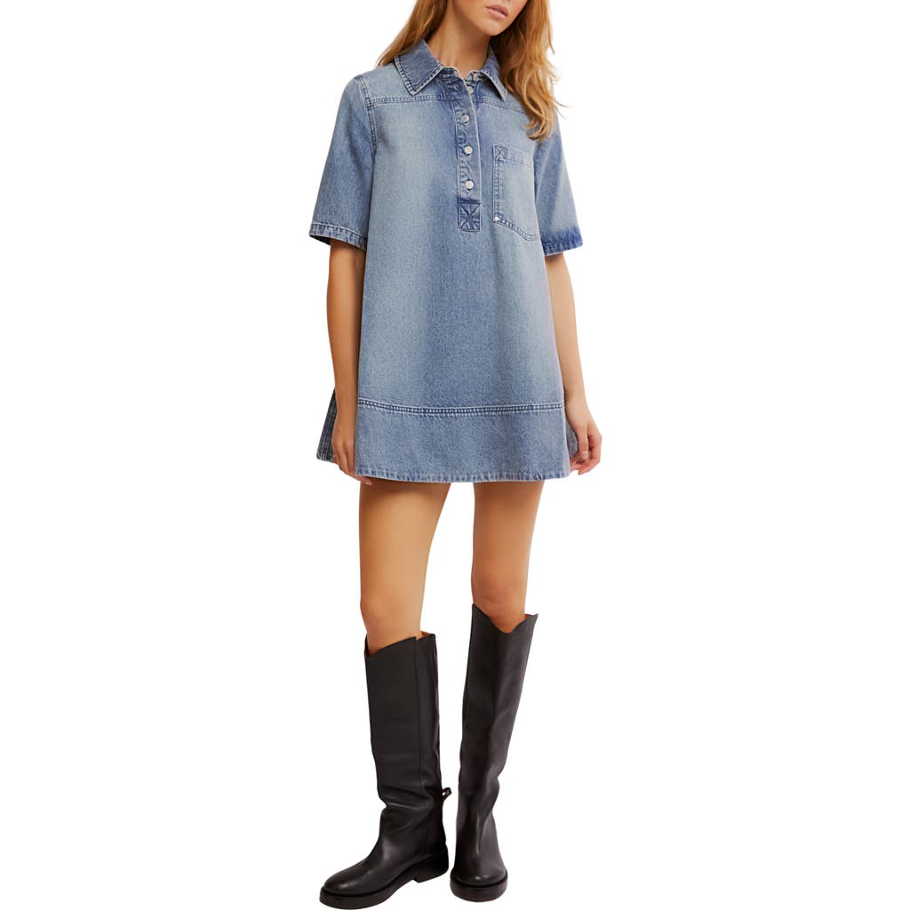 Free People Womens Ocean Blue Remino Flared Denim Mini Dress In Ocean Blue