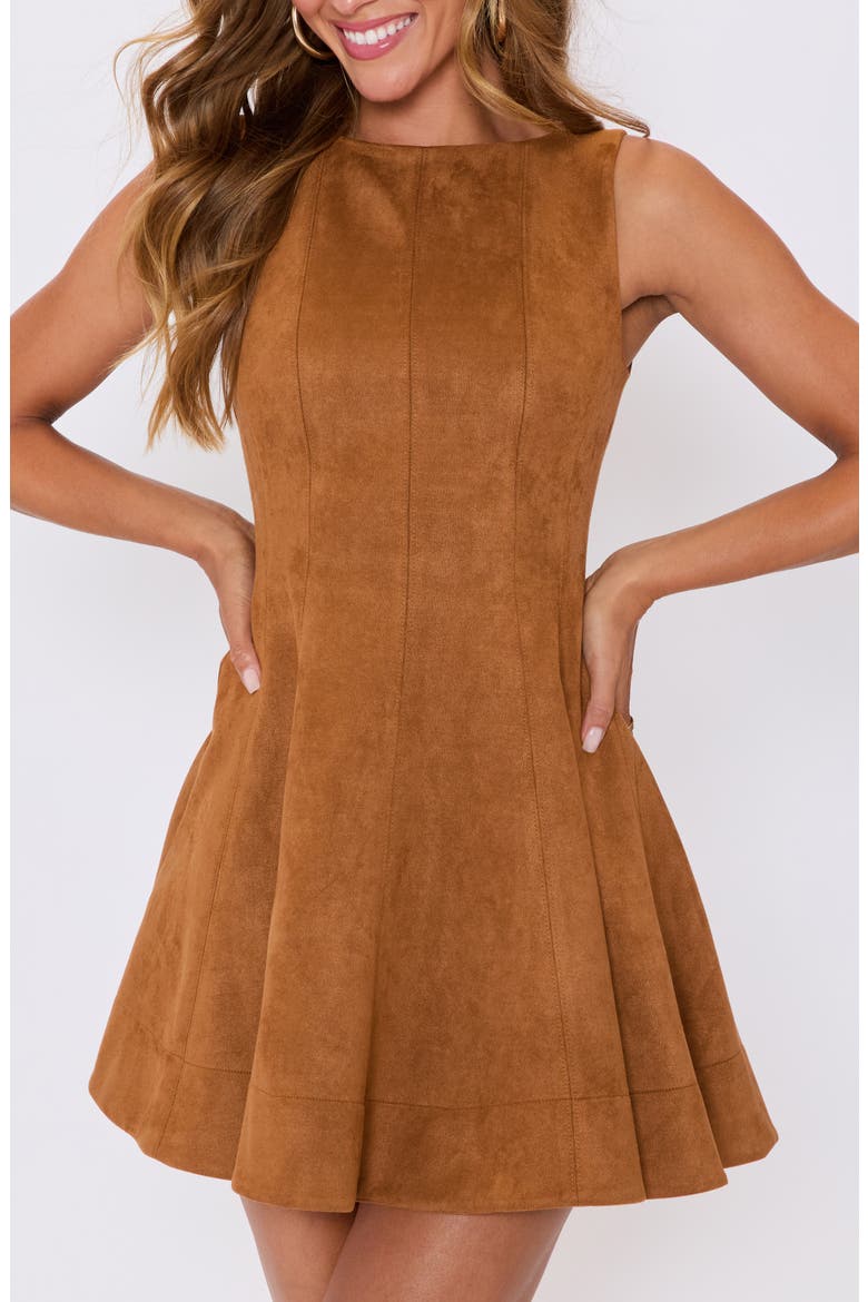 Maeve Faux Suede Fit & Flare Minidress, Alternate, color, CAMEL
