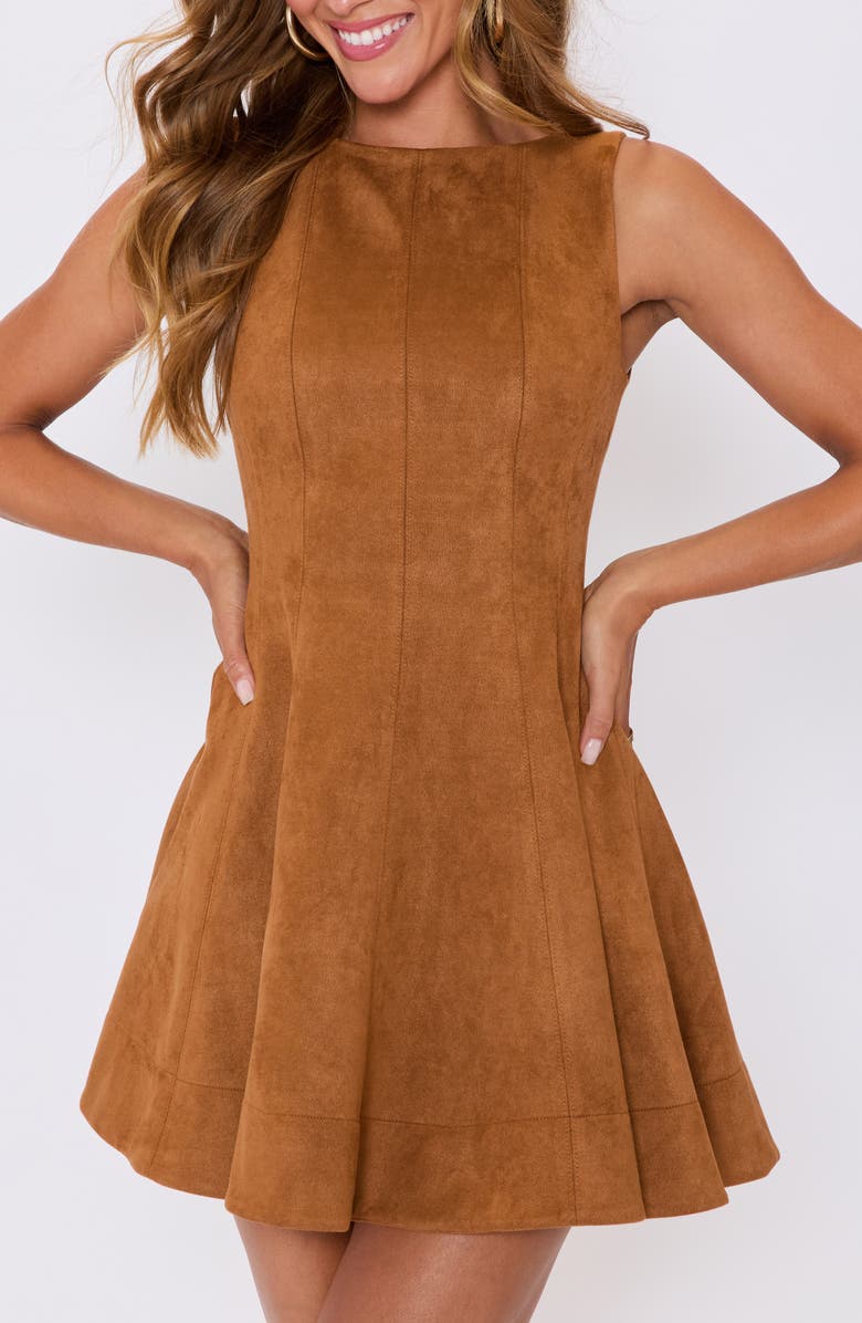 VICI Collection Maeve Faux Suede Fit & Flare Minidress, Alternate, color, Camel