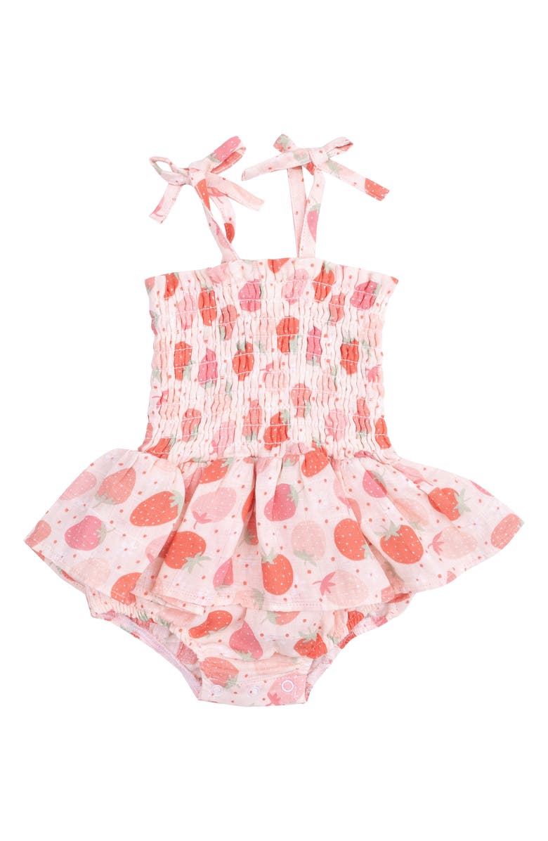 Angel Dear Strawberry Organic Cotton Muslin Skirted Bodysuit, Main, color,