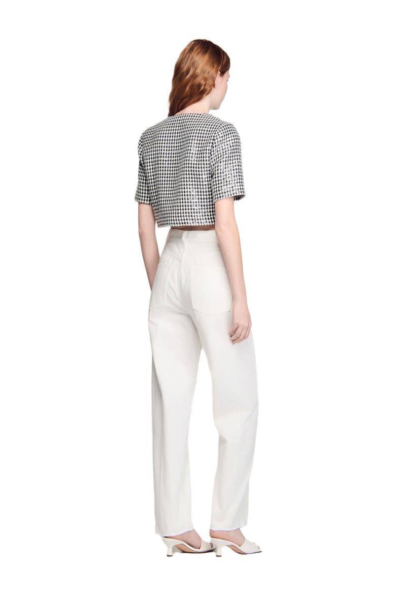 Cropped houndstooth tweed jacket, Alternate, color, Black / white