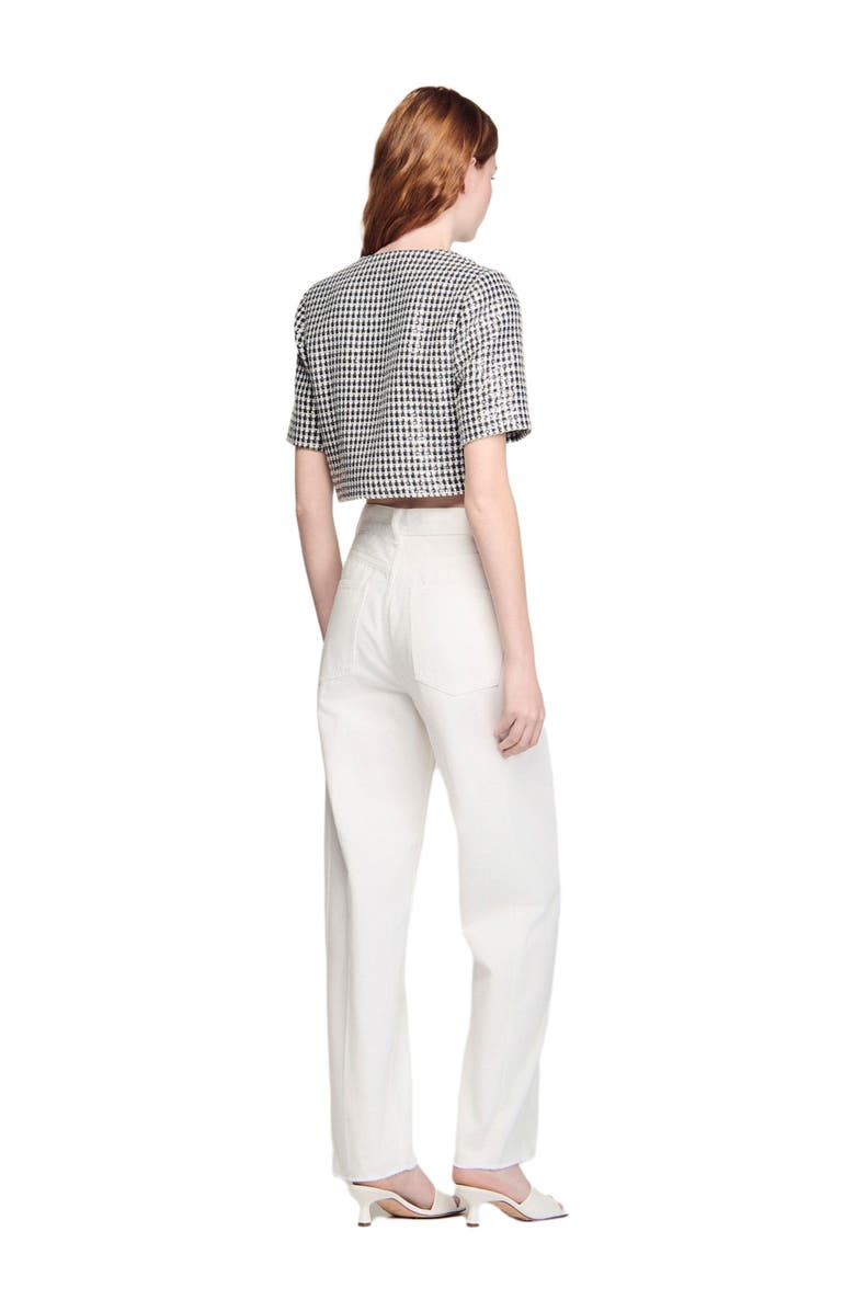 SANDRO Cropped houndstooth tweed jacket, Alternate, color, Black / White