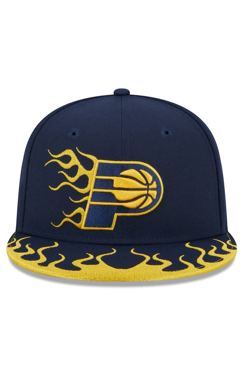 New Era Men's New Era Navy Indiana Pacers Rally Drive Flames 9FIFTY Snapback Hat, Alternate, color,