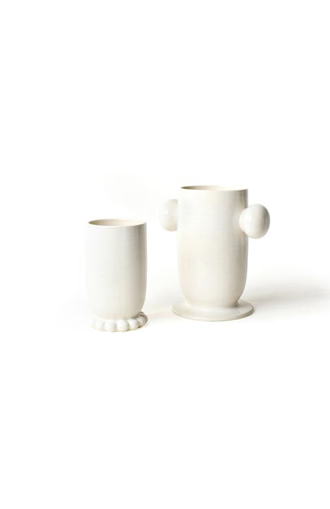 Signature White Cylinder Ceramic Vases 2 Piece Set