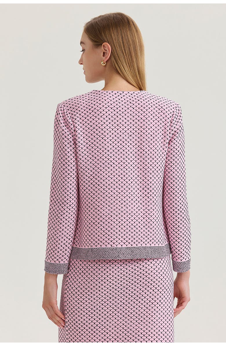 Ming Wang Family Savvy Heritage Shell Stitch Knit Jacket, Alternate, color, Perfect Pink/Black