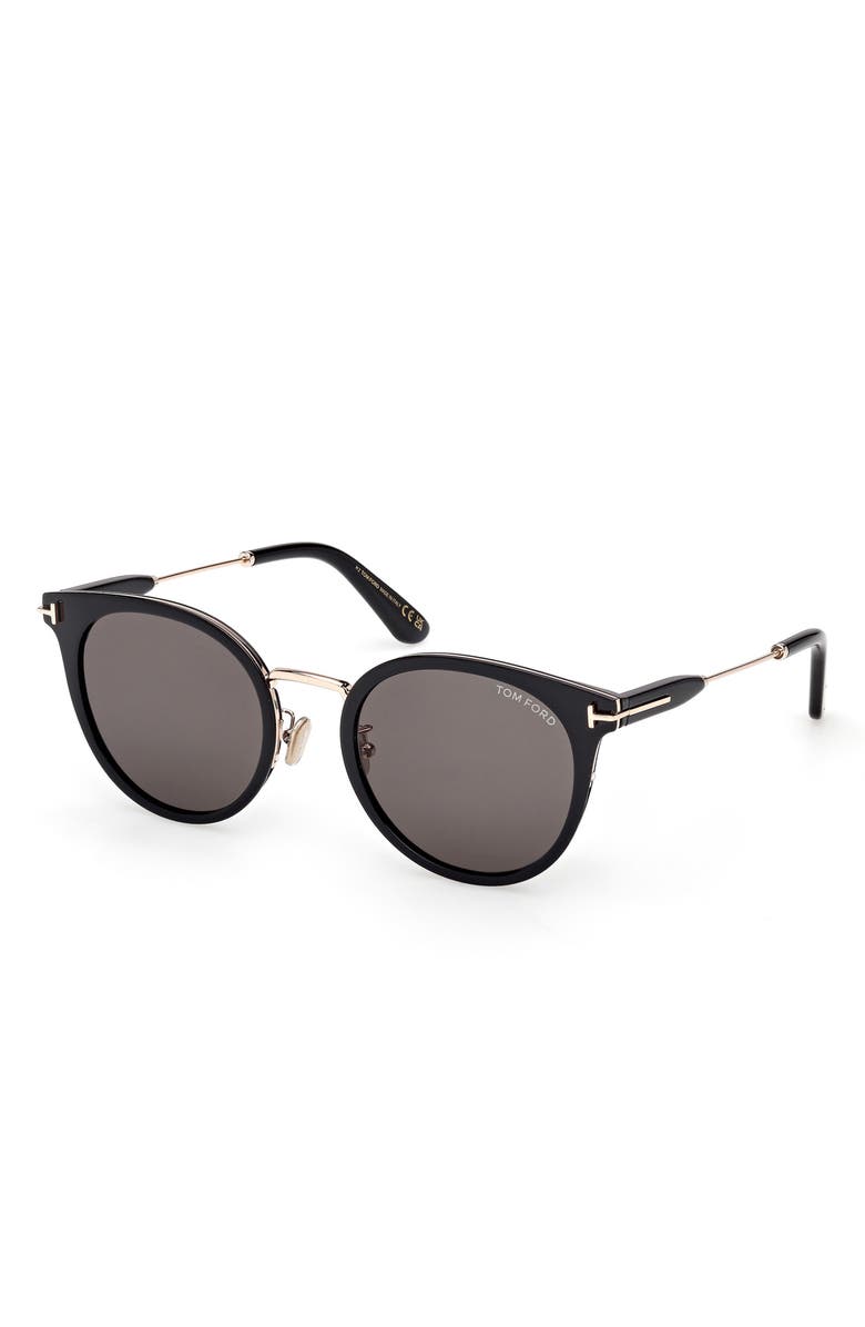 TOM FORD 54mm Round Sunglasses, Alternate, color, Black Rose Gold / Smoke