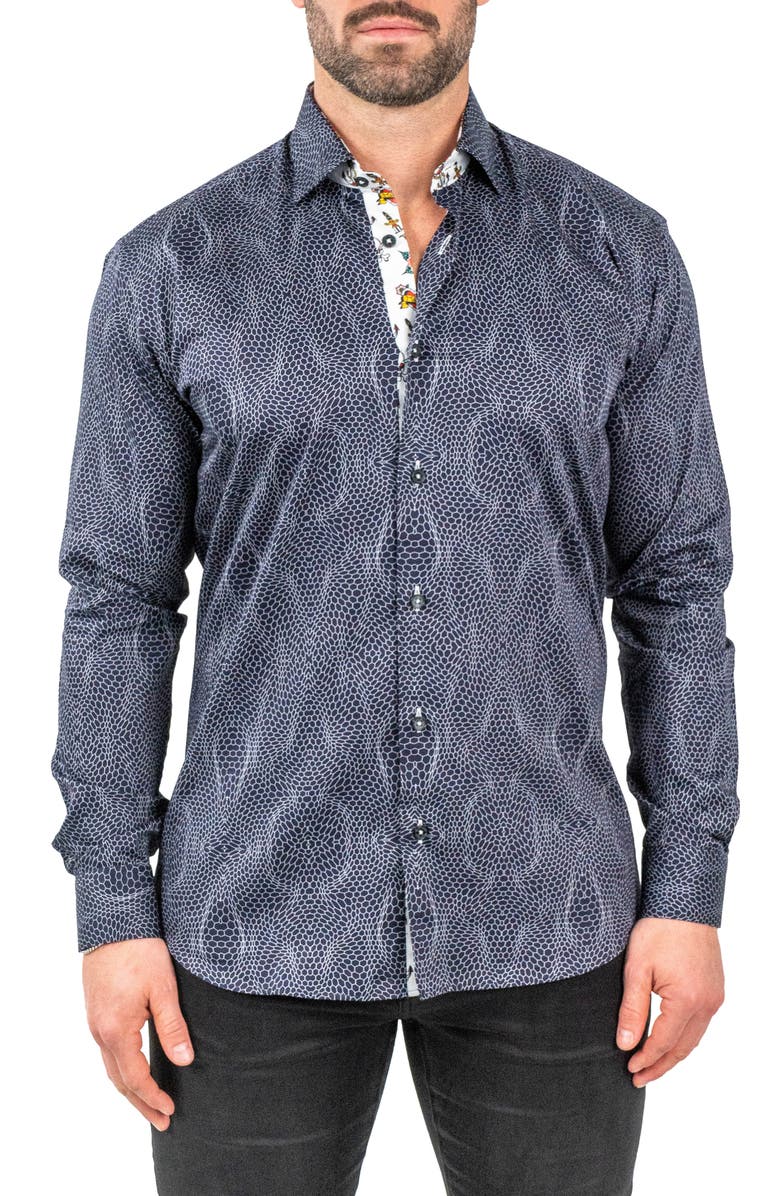 Maceoo Fibonacci Pirate Net Contemporary Fit Button-Up Shirt, Main, color,