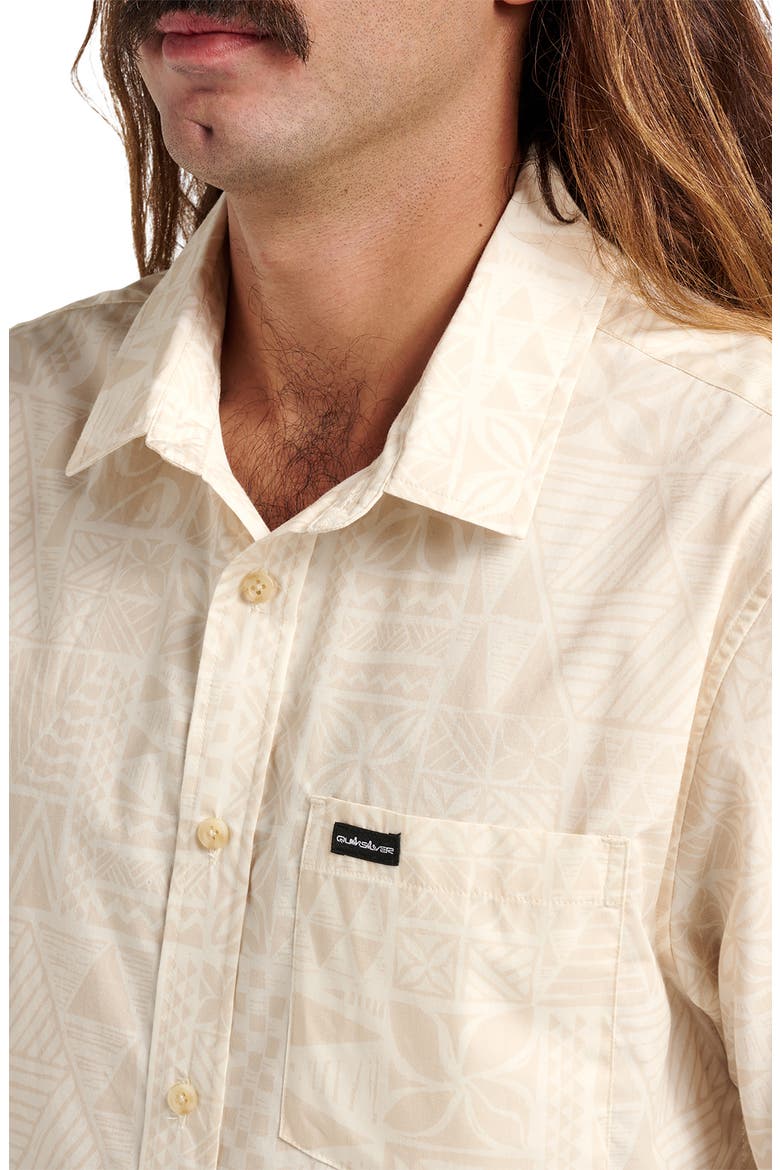 Geo Print Cotton Blend Button-Up Shirt, Alternate, color, OFF WHITE