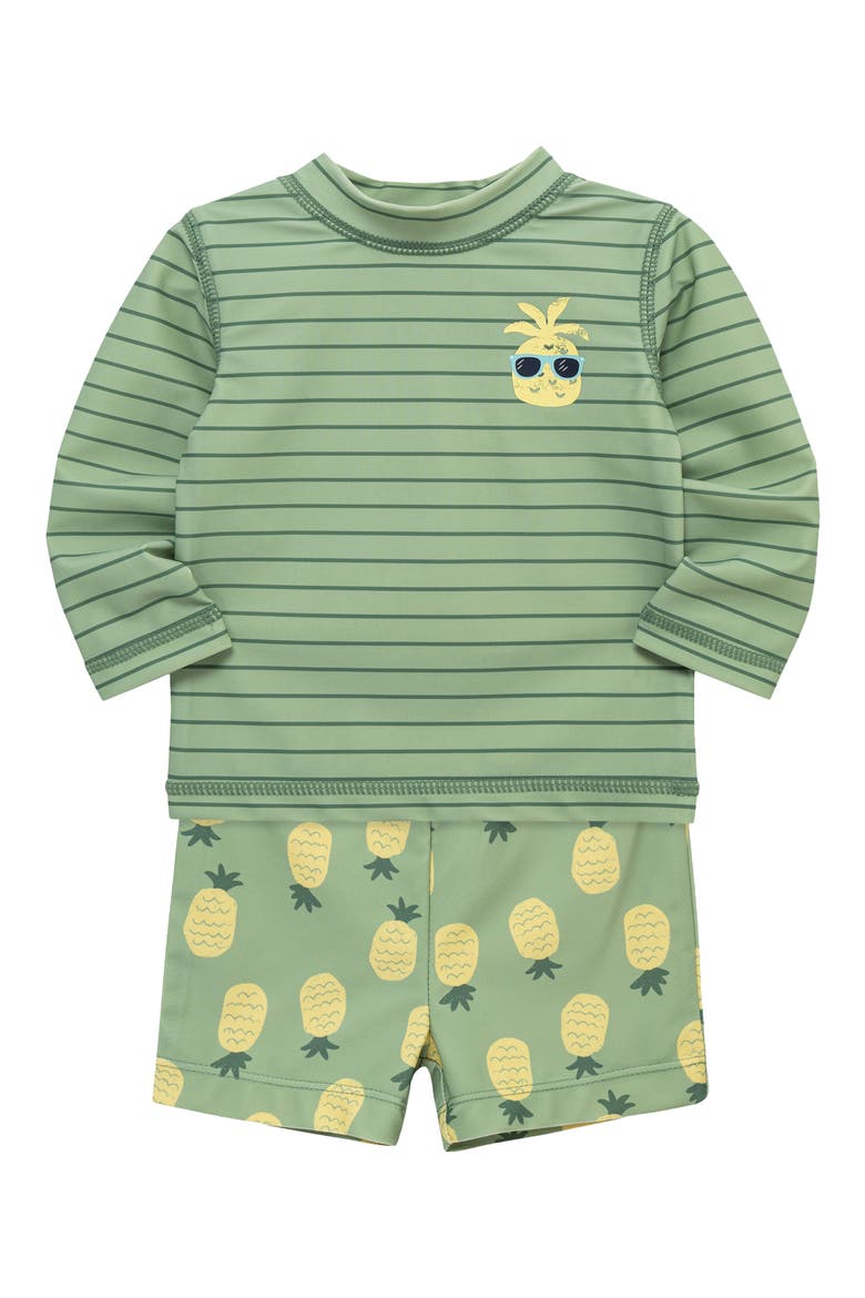 Pineapple Long Sleeve UPF 50+ Two-Piece Rashguard Swimsuit, Alternate, color, GREEN