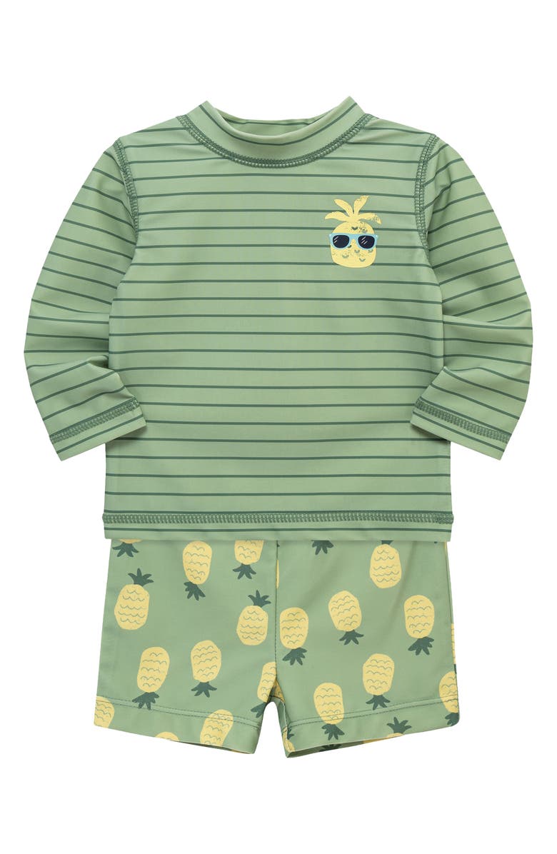 Little Me Kids' Pineapple Long Sleeve UPF 50+ Two-Piece Rashguard Swimsuit, Alternate, color, Green