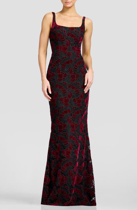 Lorena Floral Velvet Sleeveless Gown