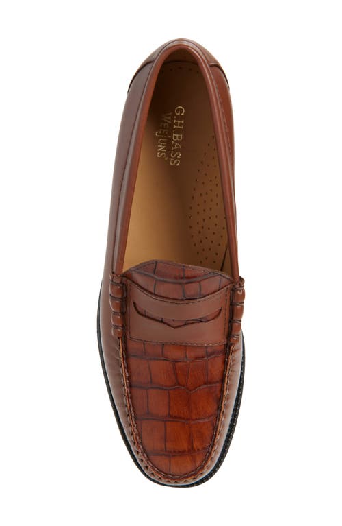 G.h.bass Larson Easy Weejun Penny Loafer In Brown Combo Croco