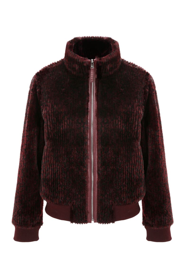 Reversible Grooved Genuine Shearling Insignia Bomber Jacket, Alternate, color, Burgundy/Black