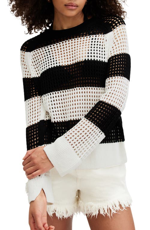 Allsaints Paloma Stripe Open Stitch Crewneck Sweater In Black/white