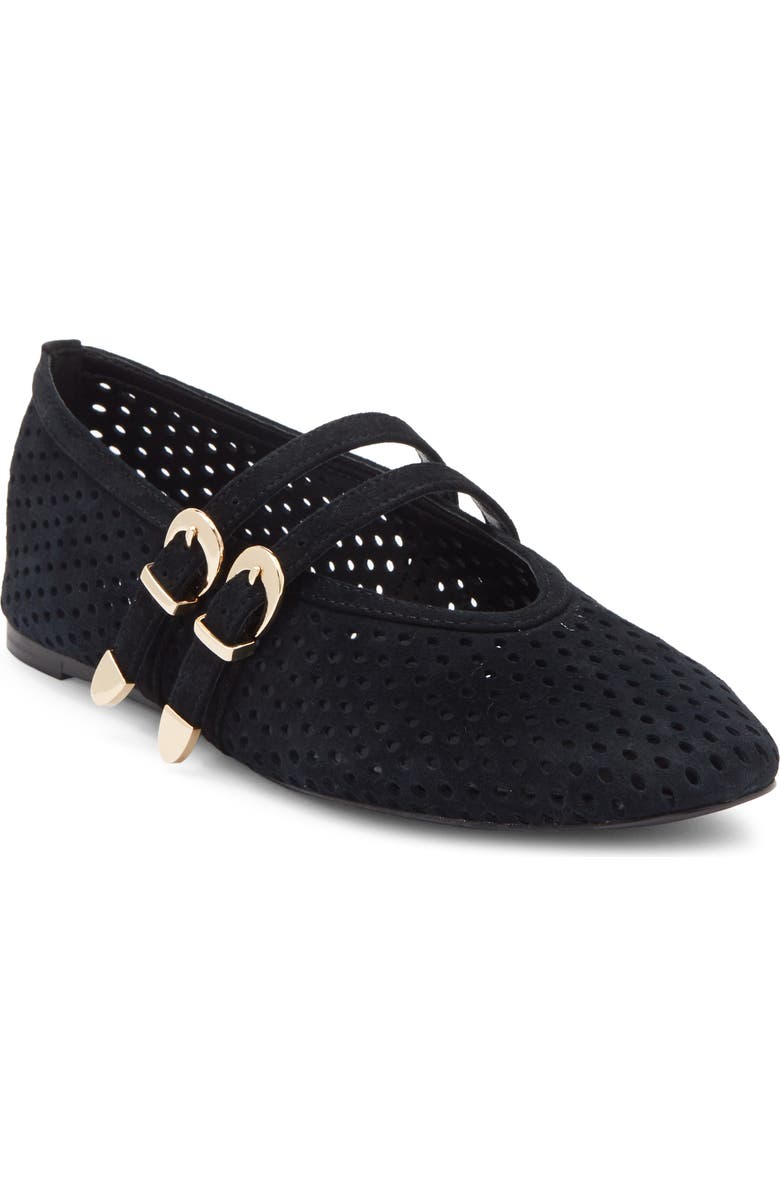 Steve Madden Lissa Perforated Mary Jane Flat, Main, color, Black Suede