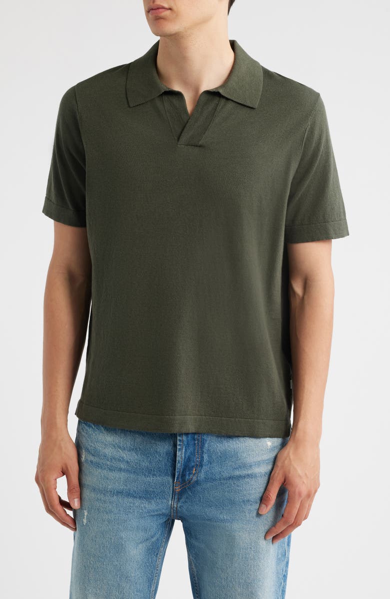 NN07 Ryan 6311 Cotton & Linen Johnny Collar Polo, Main, color, Croc Green