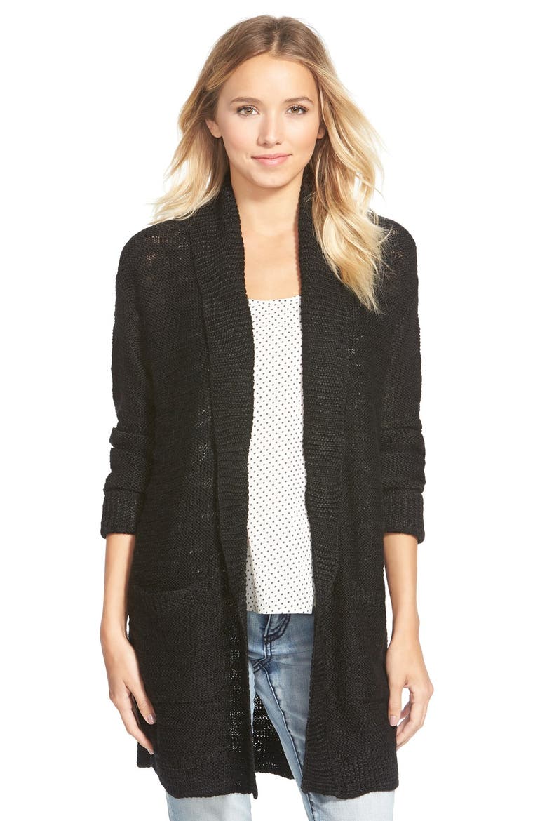 Open Front Slub Cardigan, Main, color, BLACK THEO MARL