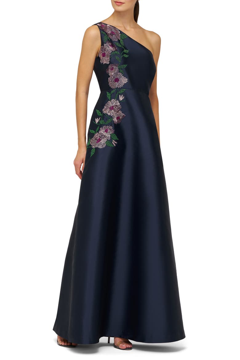 Giada Beaded One-Shoulder Gown, Alternate, color, DARK MIDNIGHT