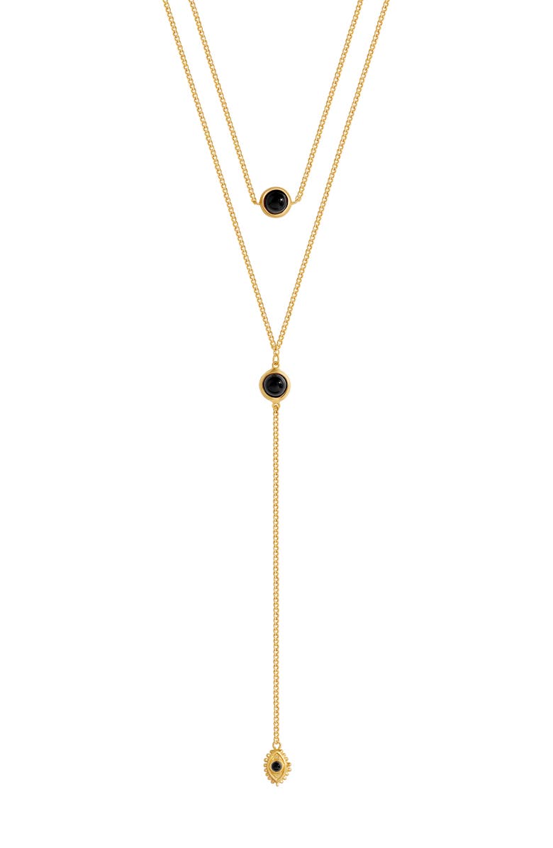 Karma and Luck Mystic Drift Onyx Lariat Necklace, Main, color, Gold/Black