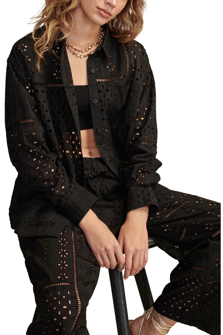 Prep Cotton Eyelet Button-Up Shirt, Alternate, color, METEORITE
