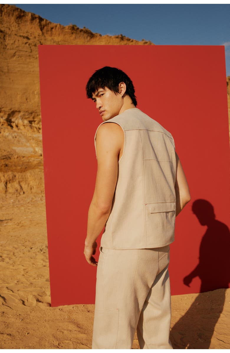 PCFG Linen Blend Free Heaven Vest With Pocket, Alternate, color, Beige