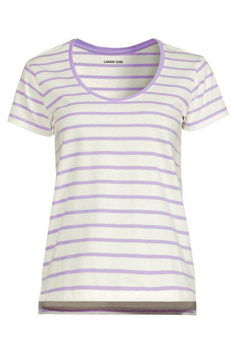Supima Cotton Short Sleeve Scoop Neck Tee, Alternate, color, Ivory/Lilac Breton Stripe