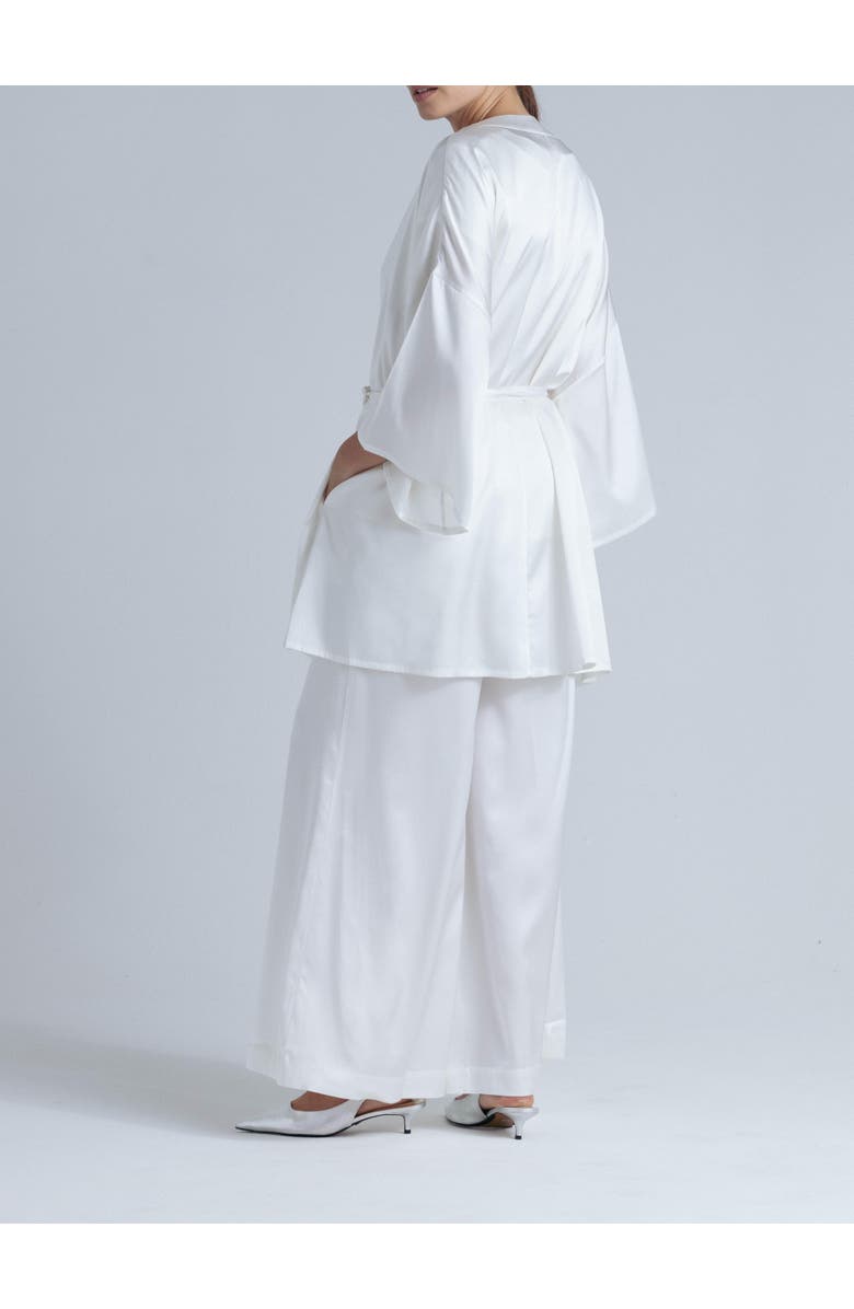 Alas Silk 3/4 Sleeve Dressing Gown, Alternate, color, Milk White