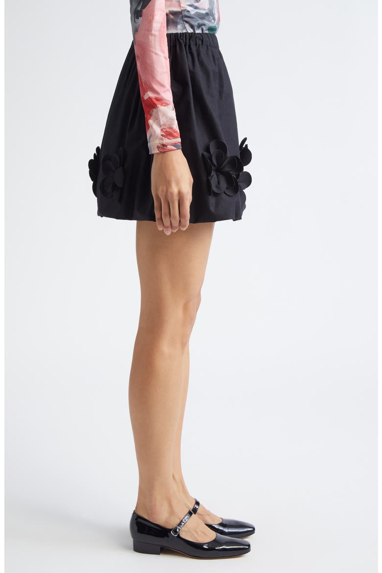Floral Applique Organic Cotton Miniskirt, Alternate, color, JET BLACK