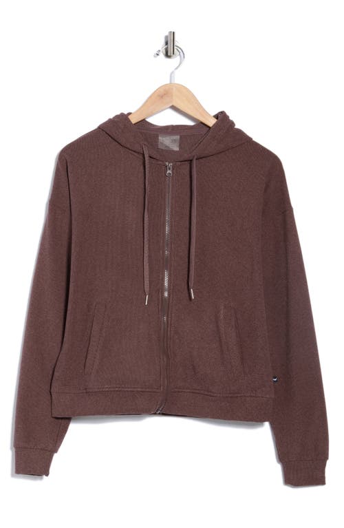 Jessica Simpson Full Zip Double Soft Hooded Sweatshirt In Brown