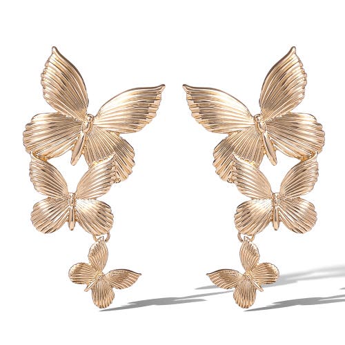 Jessica Simpson Cascading Butterfly Gold-tone Drop Earrings In Gold