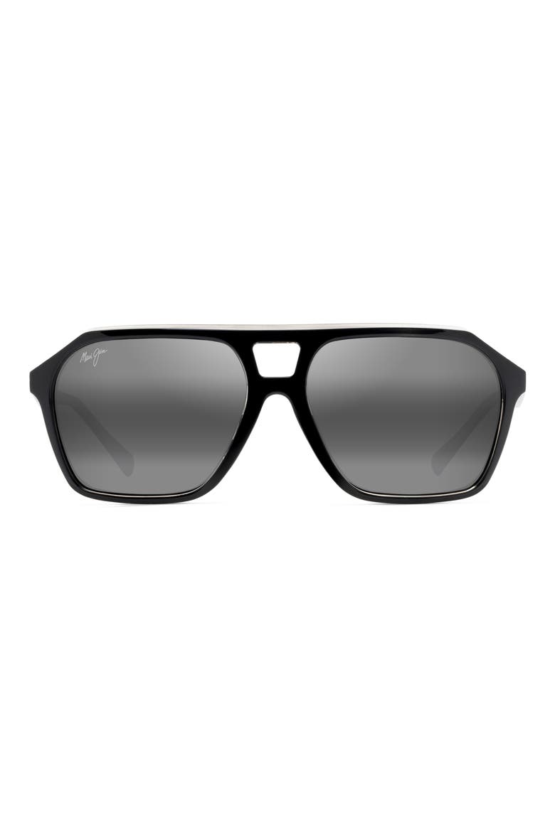 Wedges 57mm Polarized Aviator Sunglasses, Main, color, BLACK GLOSS/ CRYSTAL INTERIOR