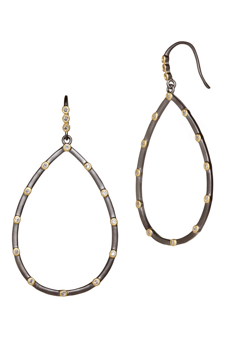Teardrop Frontal Hoop Earrings, Main, color, BLACK AND GOLD