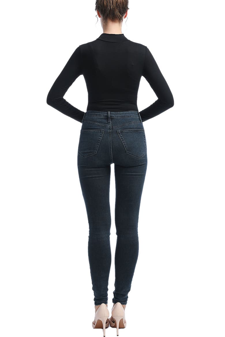 Min Faux Wrap Turtle Neck Bodysuit, Alternate, color, Black
