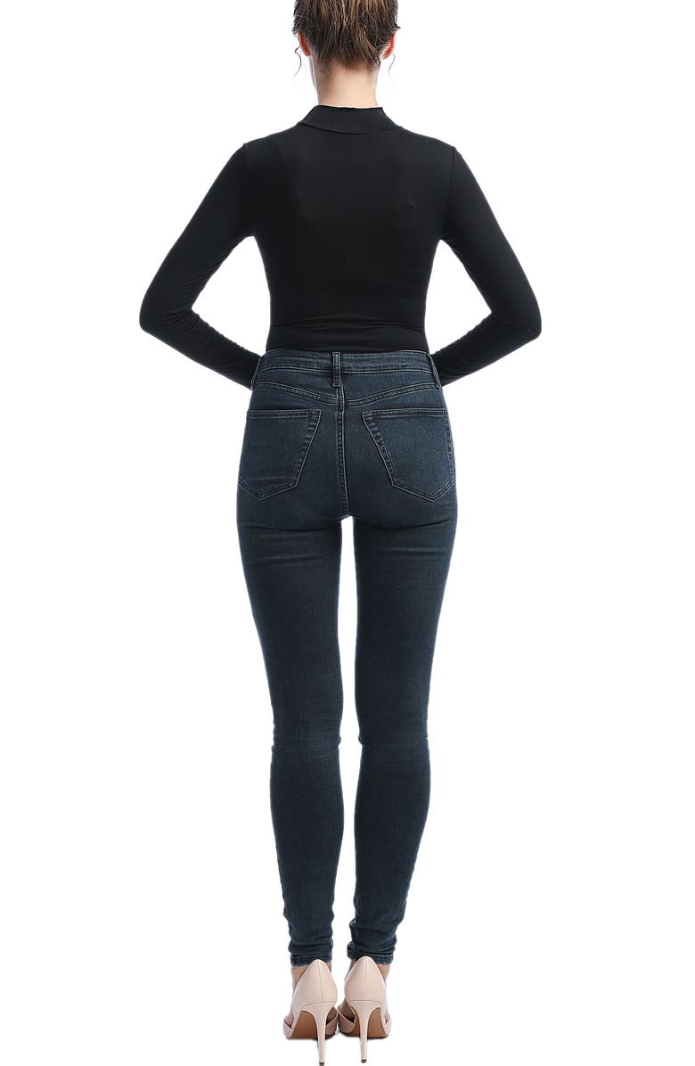 Kimi & Kai Min Faux Wrap Turtle Neck Bodysuit, Alternate, color, Black